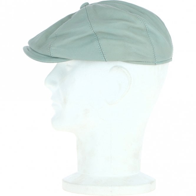 Ashwood Leather 8 Panel Leather Flat Cap Pale Blue : Kimber