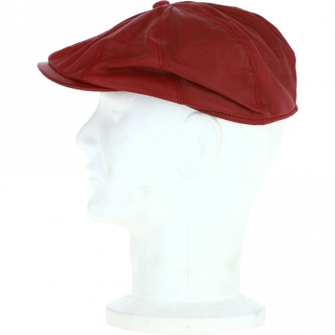 Ashwood Leather 8 Panel Leather Flat Cap Pale Red : Kimber