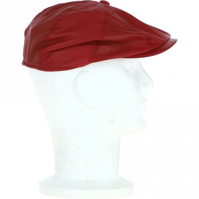 Ashwood Leather 8 Panel Leather Flat Cap Pale Red : Kimber