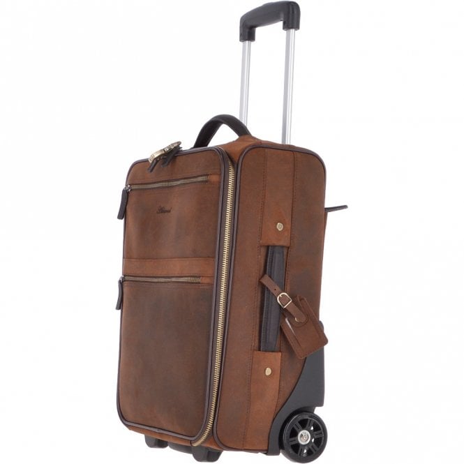Ashwood Leather Airline Friendly Cabin Size Leather Trolley Brown: 79014