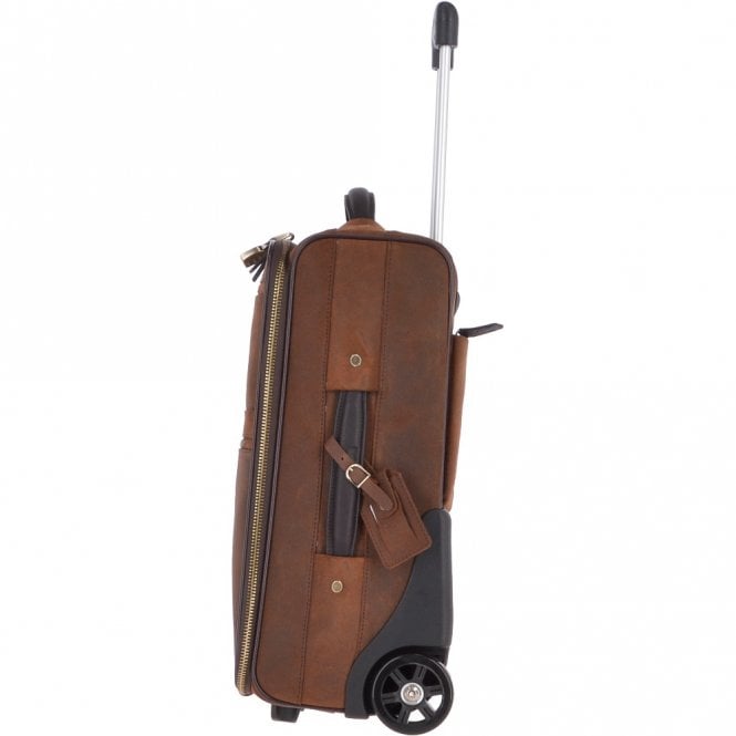 Ashwood Leather Airline Friendly Cabin Size Leather Trolley Brown: 79014