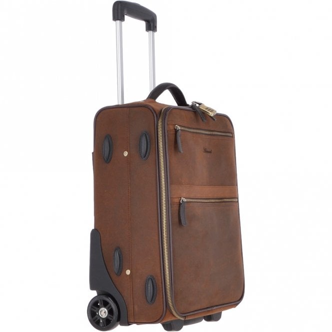 Ashwood Leather Airline Friendly Cabin Size Leather Trolley Brown: 79014