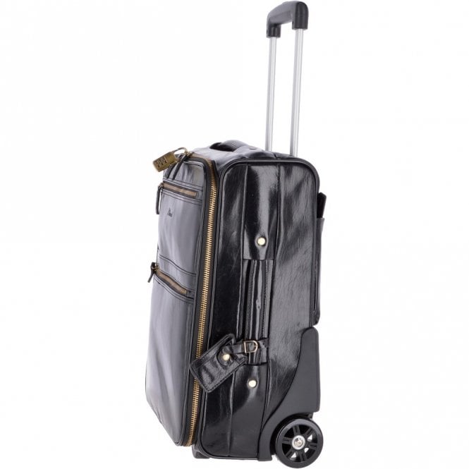 Ashwood Leather Airline Friendly Cabin Size Trolley In Vegetable Tanned Leather Black : 79014