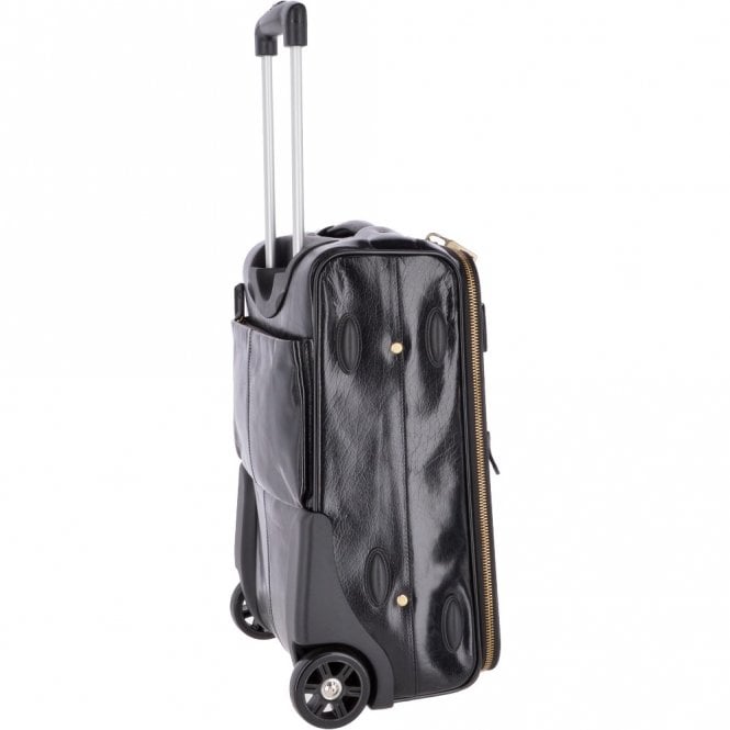 Ashwood Leather Airline Friendly Cabin Size Trolley In Vegetable Tanned Leather Black : 79014