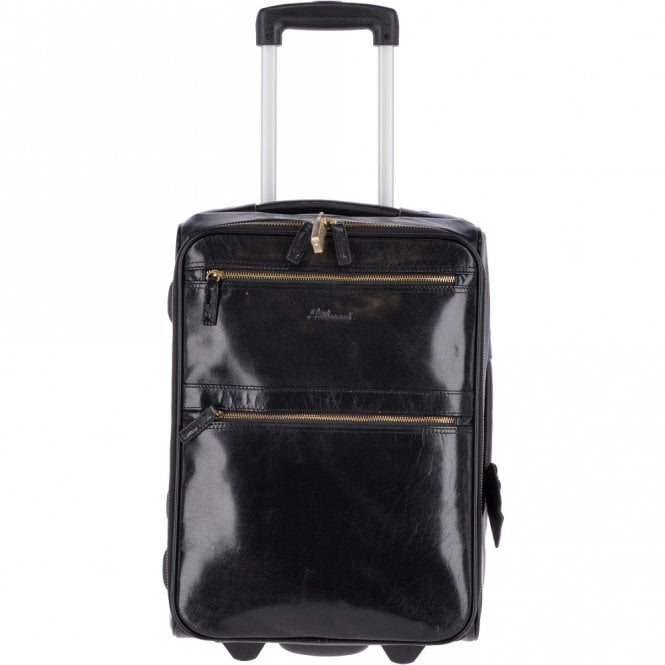 ashwood leather Airline friendly cabin size trolley in vegetable tanned leather black : 79014
