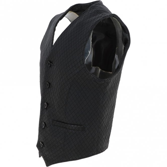 Ashwood Leather All Leather Diamond Stitched Waistcoat Black : G-X W/Coat