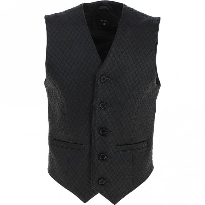 ashwood leather All Leather Diamond Stitched Waistcoat Black : G-X W/Coat