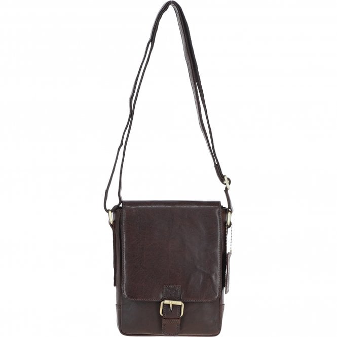 ashwood leather Ashwood Compact Leather Flap Over Bag Brandy: Q-42