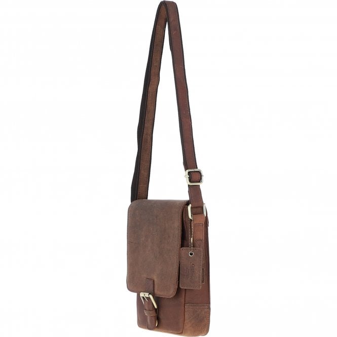 Ashwood Leather Ashwood Compact Leather Flap Over Bag Brown: Q-42