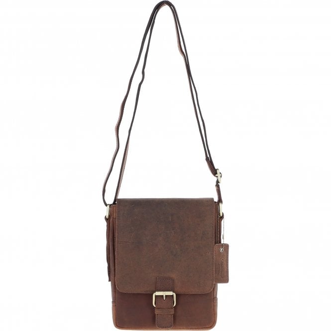 ashwood leather Ashwood Compact Leather Flap Over Bag Brown: Q-42