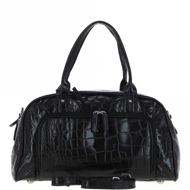 ashwood leather Ashwood Large Leather Holdall Travel Bag Black/croc: 10973