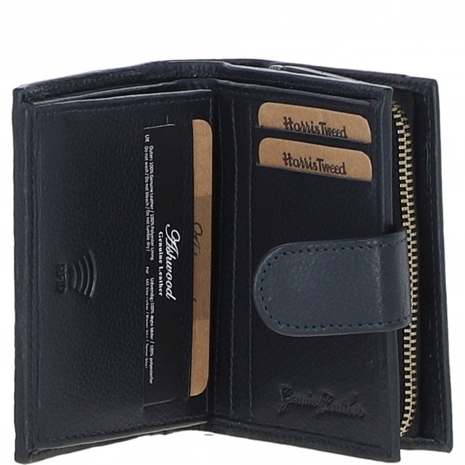 Ashwood Leather Ashwood Leather And Harris Tweed Three Compartment Wallet Navy/Pink: TW-12-06-NP