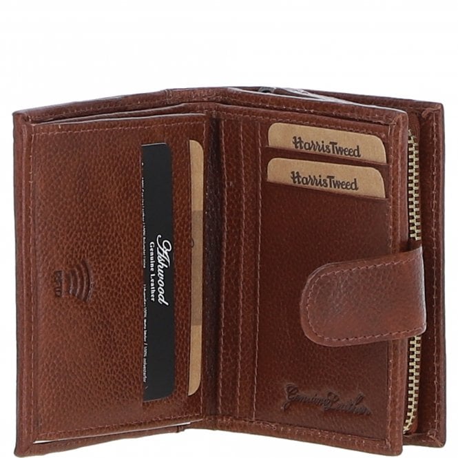 Ashwood Leather Ashwood Leather And Harris Tweed Three Compartment Wallet Tan/Watch: TW-12-04-TW