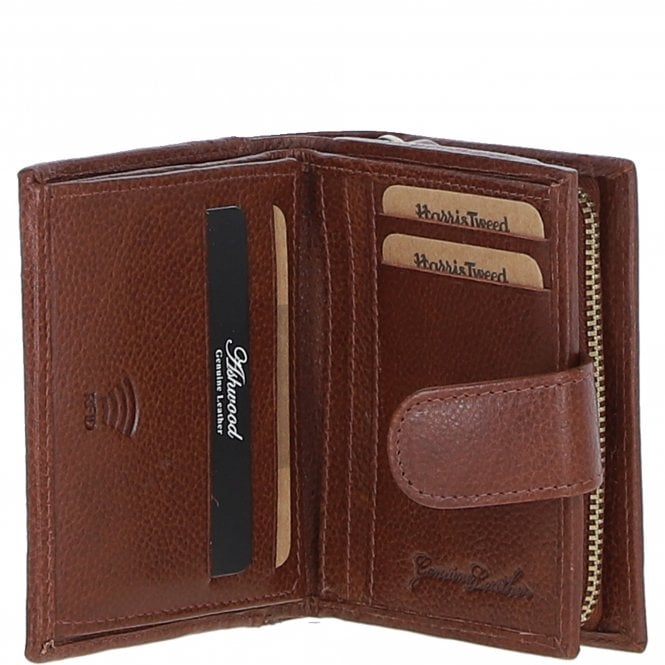 Ashwood Leather Ashwood Leather And Harris Tweed Three Compartment Wallet Tan/LT Blue: TW-12-05-TB