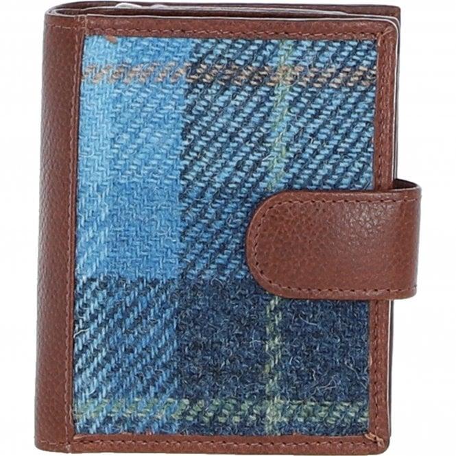 ashwood leather Ashwood Leather and Harris Tweed Three compartment wallet Tan/LT Blue: TW-12-05-TB