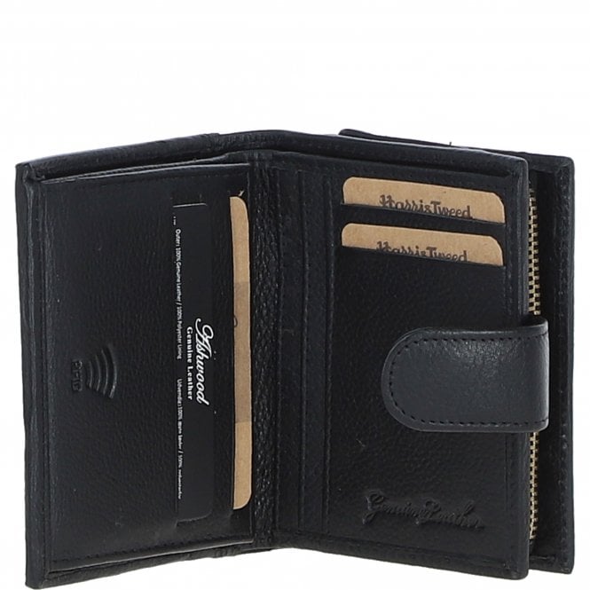 Ashwood Leather Ashwood Leather And Harris Tweed Three Compartment Wallet Black/Green/Red: TW-12-07-BR