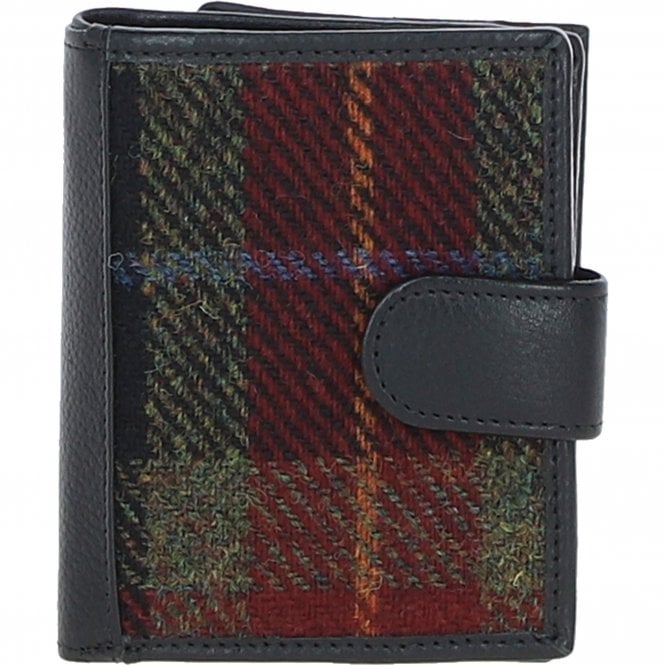 ashwood leather Ashwood Leather and Harris Tweed Three compartment wallet Black/Green/Red: TW-12-07-BR