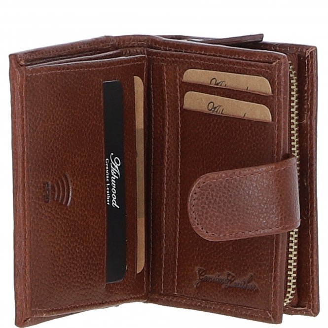 Ashwood Leather Ashwood Leather And Harris Tweed Three Compartment Wallet Tan/Navy: TW-12-011-TN