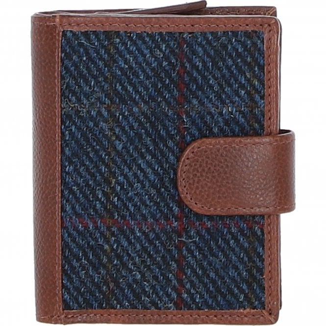 ashwood leather Ashwood Leather and Harris Tweed Three compartment wallet Tan/Navy: TW-12-011-TN