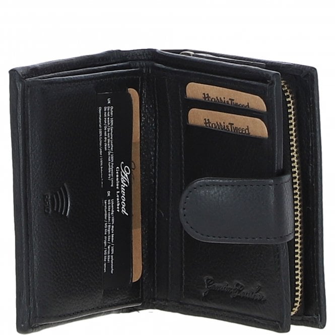 Ashwood Leather Ashwood Leather And Harris Tweed Three Compartment Wallet Black/White: TW-12-012-BW