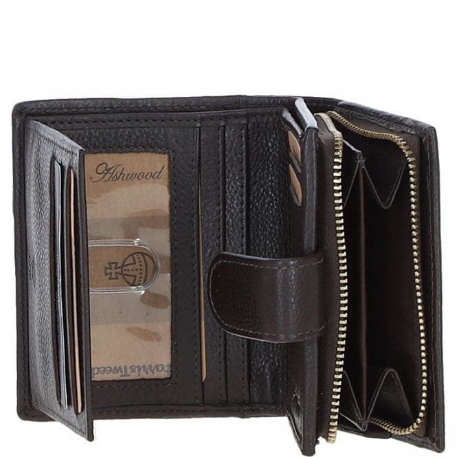 Ashwood Leather Ashwood Leather And Harris Tweed Three Compartment Wallet Brown/Green: TW-12-09-BG