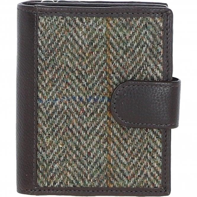 ashwood leather Ashwood Leather and Harris Tweed Three compartment wallet Brown/Green: TW-12-09-BG