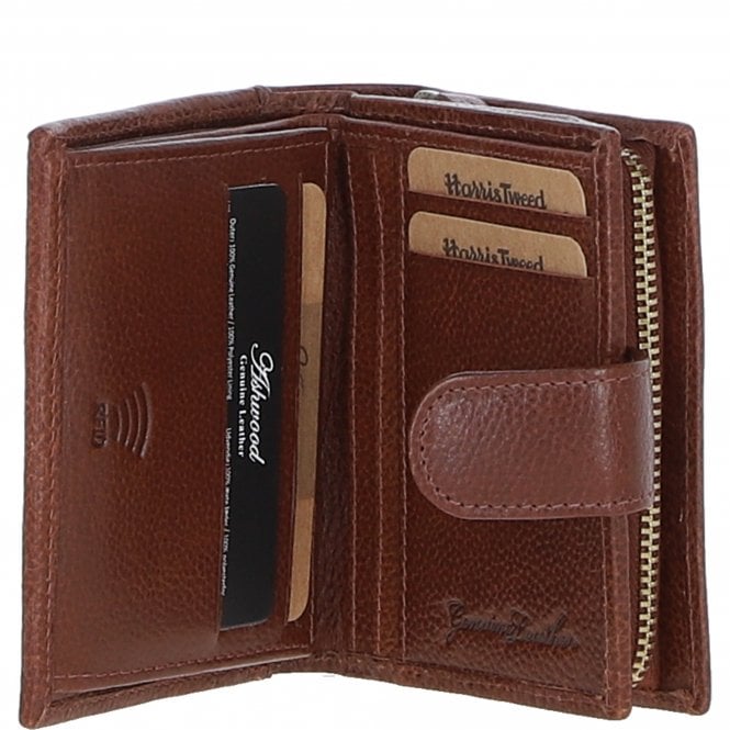 Ashwood Leather Ashwood Leather And Harris Tweed Three Compartment Wallet Tan/Green/Red: TW-12-08-TR