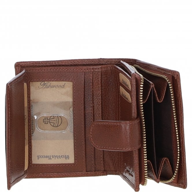 Ashwood Leather Ashwood Leather And Harris Tweed Three Compartment Wallet Tan/Green/Red: TW-12-08-TR