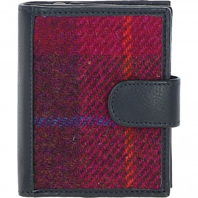 ashwood leather Ashwood Leather and Harris Tweed Three compartment wallet Navy/Pink: TW-12-06-NP