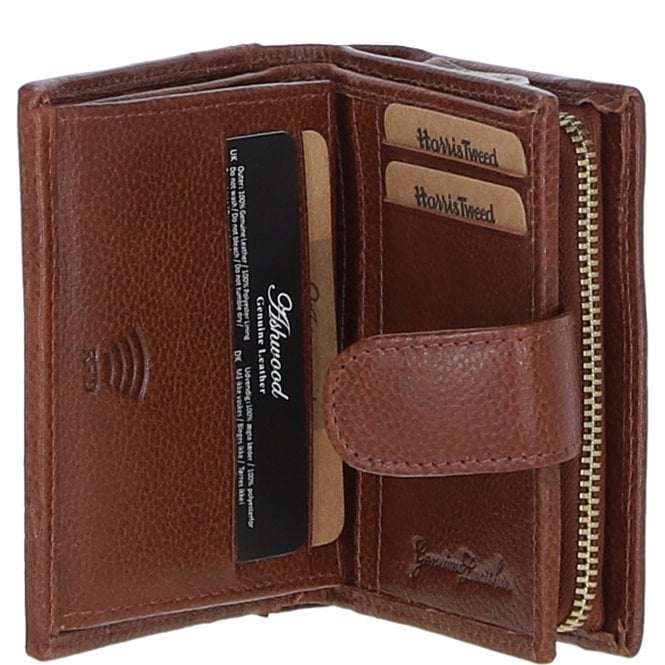 Ashwood Leather Ashwood Leather And Tweed Three Compartment Wallet Tan/Green Check: TW-12-010-TGNH