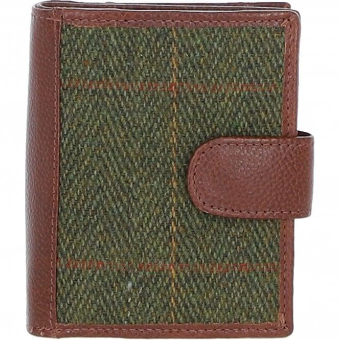 ashwood leather Ashwood Leather and Tweed Three compartment wallet Tan/Green Check: TW-12-010-TGNH