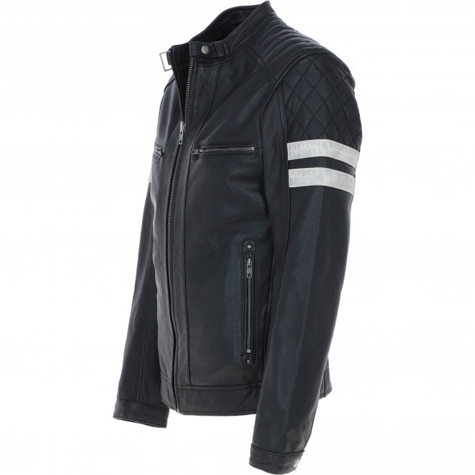 Ashwood Leather Ashwood Leather Biker Jacket With Bold Contrasting Stripe Black: AWM-NOVA
