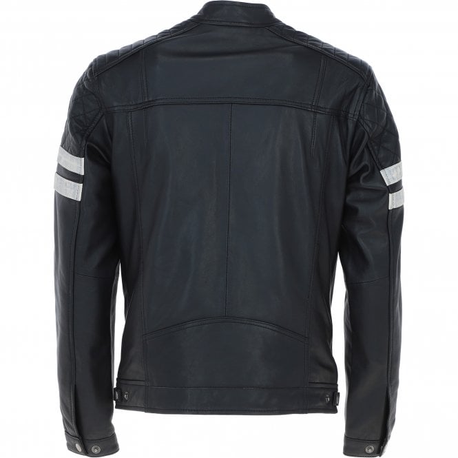 Ashwood Leather Ashwood Leather Biker Jacket With Bold Contrasting Stripe Black: AWM-NOVA