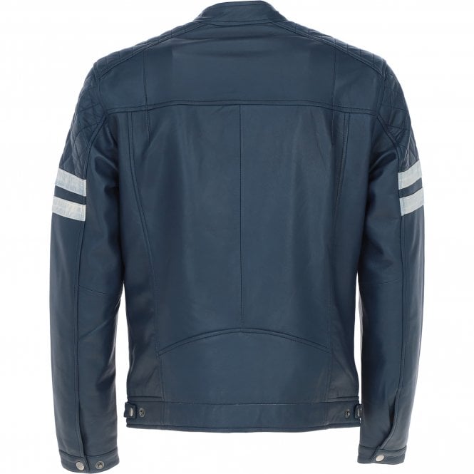 Ashwood Leather Ashwood Leather Biker Jacket With Bold Contrasting Stripe Navy: AWM-NOVA