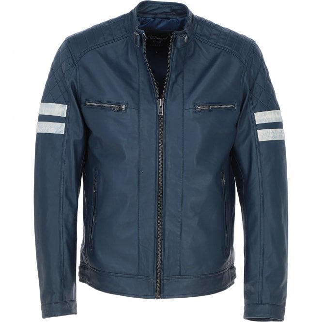 ashwood leather Ashwood Leather Biker Jacket with Bold Contrasting Stripe Navy: AWM-NOVA
