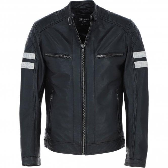 ashwood leather Ashwood Leather Biker Jacket with Bold Contrasting Stripe Black: AWM-NOVA