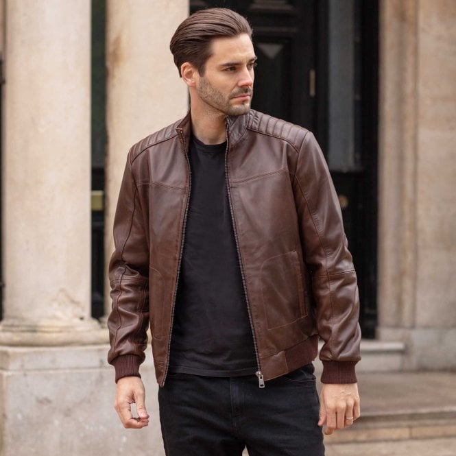 Ashwood Leather Ashwood Leather Bomber Jacket Aq Brown: AWM-784