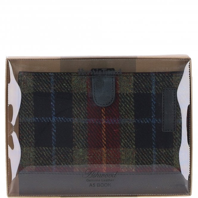 Ashwood Leather Ashwood Leather & Harris Tweed A5 Notebook Black/Green/Red: TW-19-07-BR