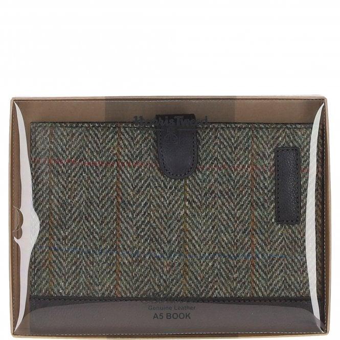 Ashwood Leather Ashwood Leather & Harris Tweed A5 Notebook Brown/Green: TW-19-09-BG