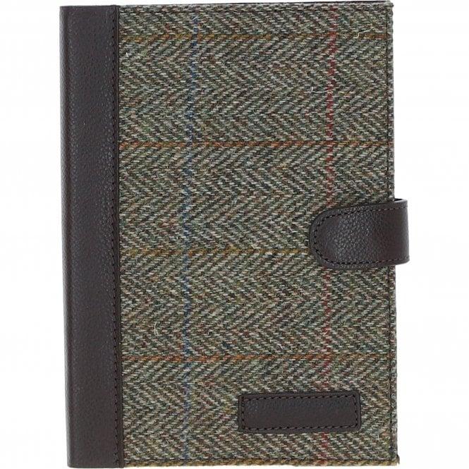 ashwood leather Ashwood Leather & Harris Tweed A5 Notebook Brown/Green: TW-19-09-BG