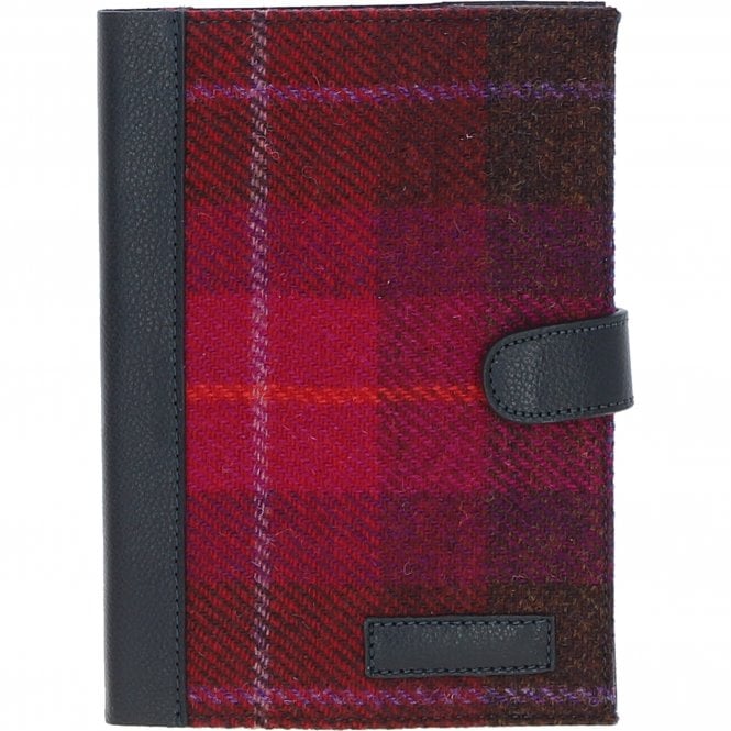 ashwood leather Ashwood Leather & Harris Tweed A5 Notebook Navy/Pink: TW-19-06-NP