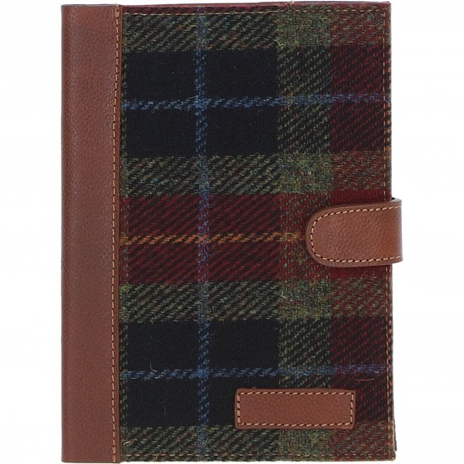 ashwood leather Ashwood Leather & Harris Tweed A5 Notebook Tan/Green/Red: TW-19-08-TR