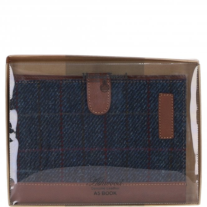 Ashwood Leather Ashwood Leather & Harris Tweed A5 Notebook Tan/Navy: TW-19-011-TN