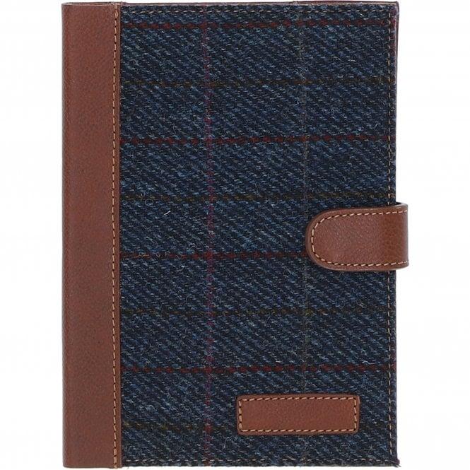 ashwood leather Ashwood Leather & Harris Tweed A5 Notebook Tan/Navy: TW-19-011-TN
