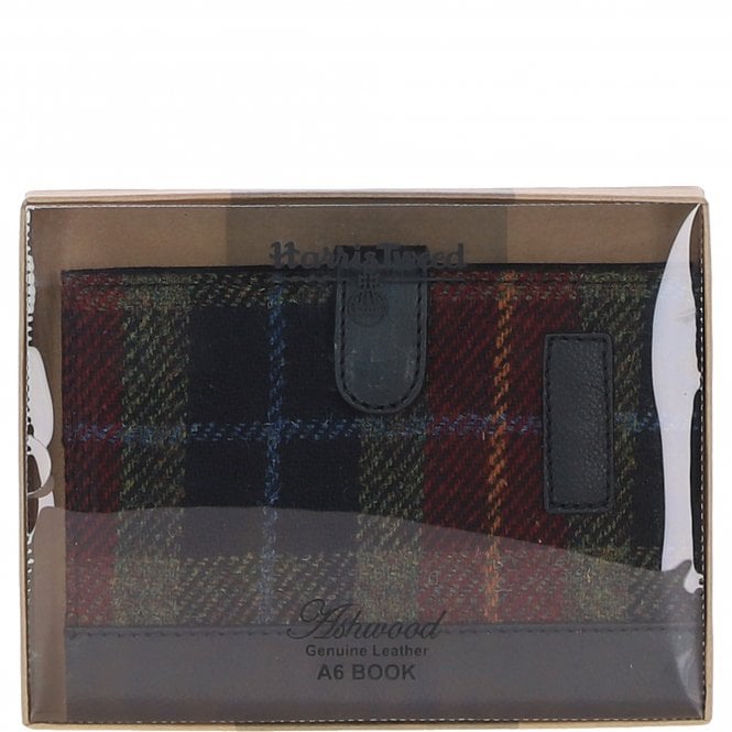 Ashwood Leather Ashwood Leather & Harris Tweed A6 Notebook Black/Green/Red: TW-18-07-BR