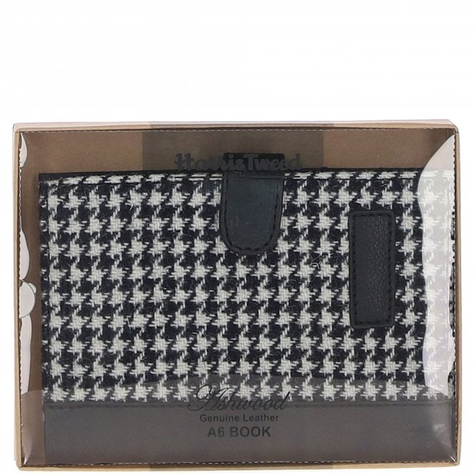 Ashwood Leather Ashwood Leather & Harris Tweed A6 Notebook Black/White: TW-18-012-BW