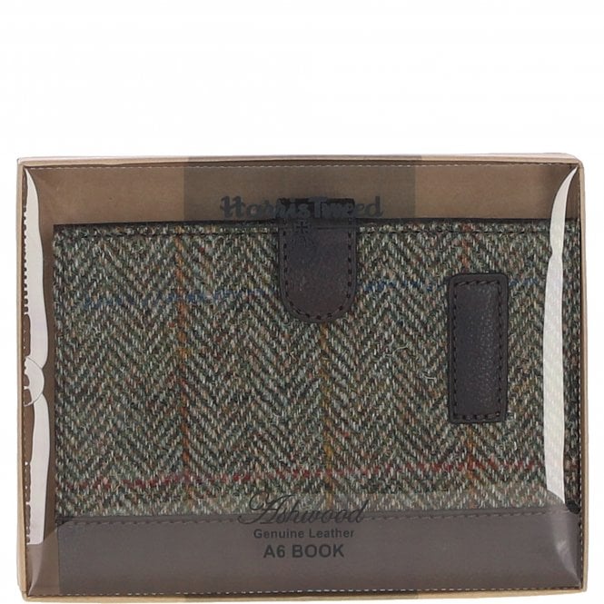 Ashwood Leather Ashwood Leather & Harris Tweed A6 Notebook Brown/Green: TW-18-09-BG