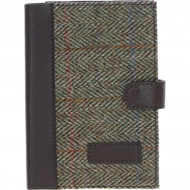 ashwood leather Ashwood Leather & Harris Tweed A6 Notebook Brown/Green: TW-18-09-BG