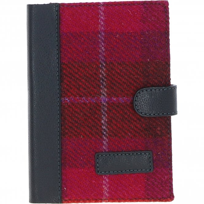ashwood leather Ashwood Leather & Harris Tweed A6 Notebook Navy/Pink: TW-18-06-NP