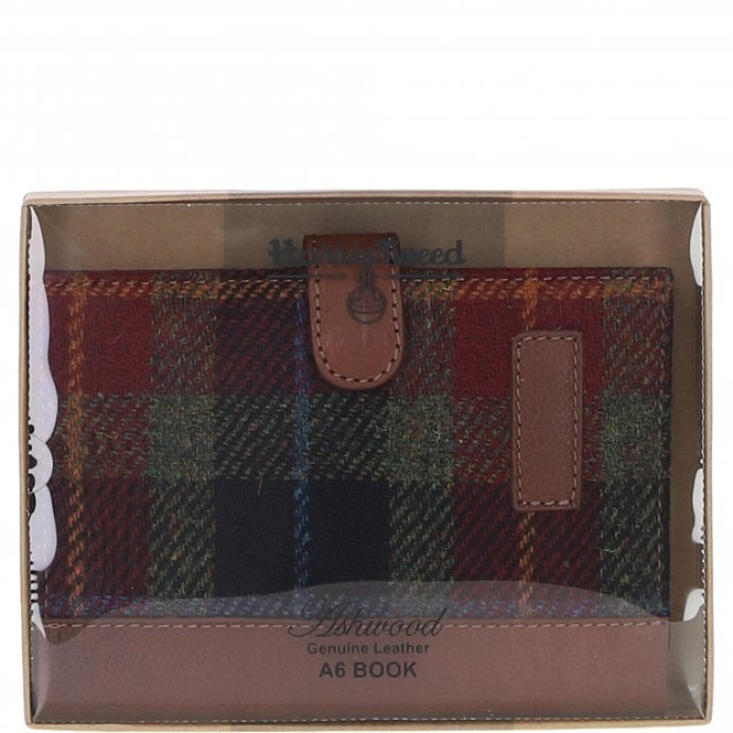 Ashwood Leather Ashwood Leather & Harris Tweed A6 Notebook Tan/Green/Red: TW-18-08-TR